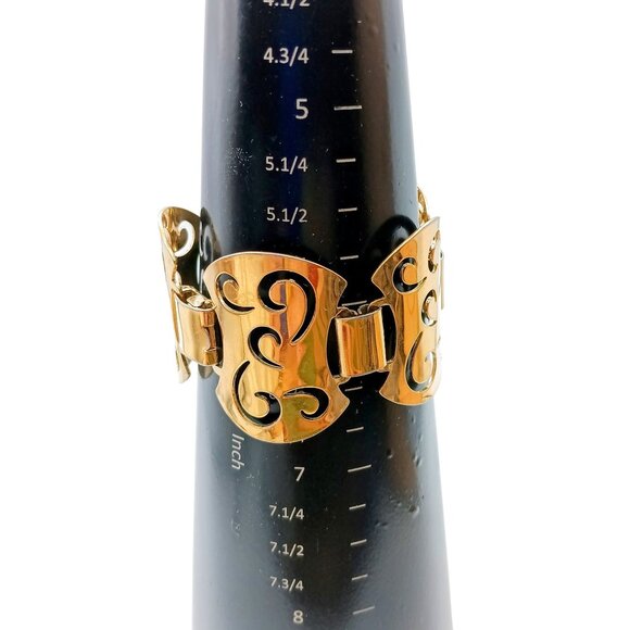 Vintage Sarah Coventry Fashion Cuff Bracelet, Gold Tone Pierced Panel Wide Bangl - Picture 6 of 6